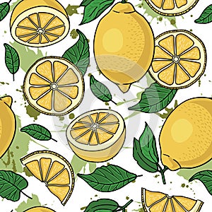 Seamless pattern with yellow lemons - illustration