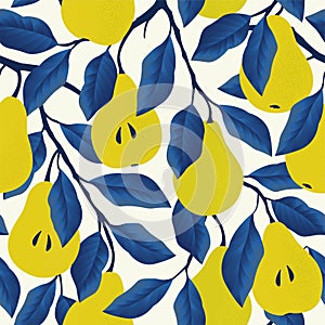 Seamless pattern with yellow pear. Fruit background.