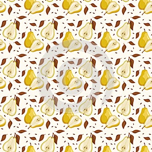 Seamless pattern with yellow pear in monochrome brown colours.