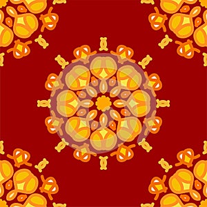 seamless pattern yellow red soft rose maroon floral flower mandala interior flat design background vector illustration