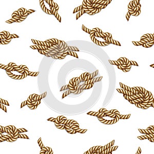 Seamless pattern with yellow ropes and marine knots over white background