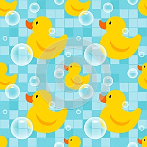 Seamless pattern with yellow rubber ducks