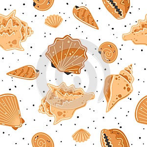 Seamless pattern with yellow seashells. Vector flat illustration