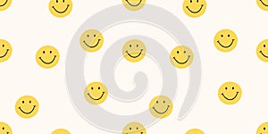 Seamless pattern with yellow smiling faces on a light background
