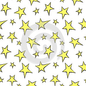 Seamless pattern of yellow stars. Simple color background and texture on theme of night sky, space, astronomy