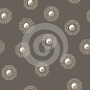 Seamless pattern with Yin and yang symbol with Bagua Trigrams photo