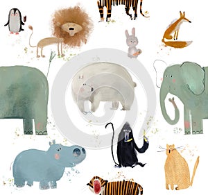 seamless pattern with zoo animals