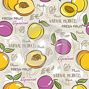 Seamless Patterns with apricot, plum and peach.
