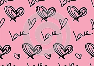 Seamless patterns with black hearts, Love background, heart shape vector, valentines day, texture, cloth, wedding wallpaper, paper