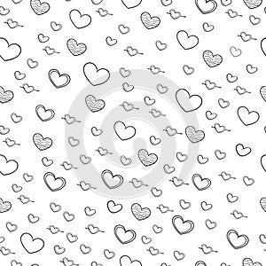 Seamless patterns with black hearts. Seamless background with hearts. Valentine`s Day. Gift wrap, print, cloth, cute background