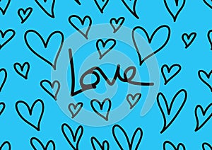 Seamless patterns with blue hearts, Love background, heart shape vector, valentines day, texture, cloth, wedding wallpaper