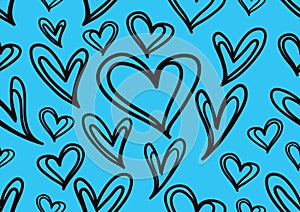 Seamless patterns with blue hearts, Love background, heart shape vector, valentines day, texture, cloth, wedding wallpaper