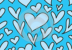 Seamless patterns with blue hearts, Love background, heart shape vector, valentines day, texture, cloth, wedding wallpaper,
