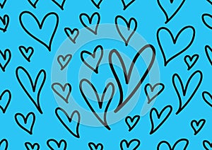 Seamless patterns with blue hearts, Love background, heart shape vector, valentines day, texture, cloth, wedding wallpaper