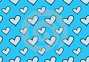 Seamless patterns with blue hearts, Love background, heart shape vector, valentines day, texture, cloth, wedding wallpaper