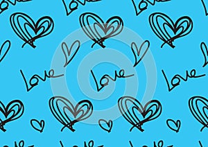 Seamless patterns with blue hearts, Love background, heart shape vector, valentines day, texture, cloth, wedding wallpaper