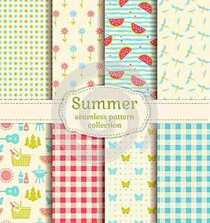 Summer picnic. Seamless patterns. Vector set.