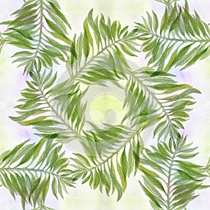 Seamless patterns. Collage of leaves on a watercolor background. Exotic flowers. Watercolor drawing. Decorative composition. Use