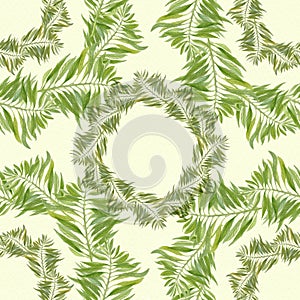 Seamless patterns. Collage of leaves on a watercolor background. Exotic flowers. Watercolor drawing. Decorative composition. Use