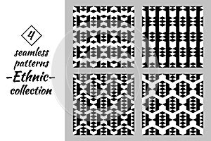 Seamless patterns collection. Rhombuses, triangles, chevrons backgrounds set. Diamond, lozenges ornaments kit