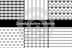 Seamless patterns collection. Rhombuses triangles, chevrons, forms backgrounds set. Diamond shapes ornaments