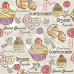 Seamless Patterns with different sweetmeats. photo