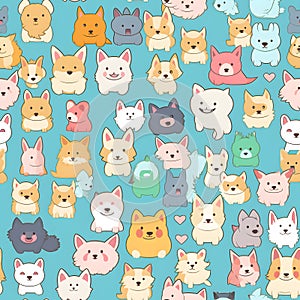 Seamless patterns of dogs cartoon drawing. Watercolor illustration background, Generative AI