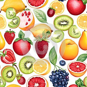 Seamless patterns of food, ingredients, fruits and vegetables. Watercolor illustration background, Generative AI