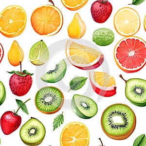Seamless patterns of food, ingredients, fruits and vegetables. Watercolor illustration background, Generative AI