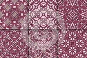 Seamless patterns from geometric shapes. Set of colored backgrounds