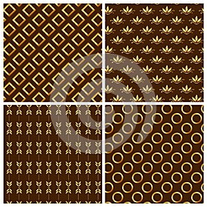 Seamless patterns with gold ornaments. Vector illu