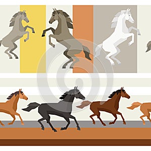 Seamless patterns with horse in flat style