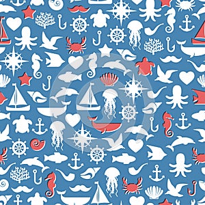 Seamless patterns of marine symbols. Vector