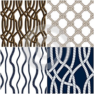 Seamless patterns rope woven vectors set, abstract illustrative