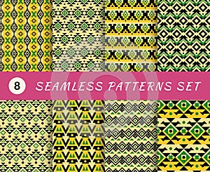 Seamless patterns set with endless mexican or aztec tribal geometric textures