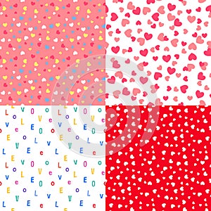 Seamless Patterns Set with Hearts and Love. Vector Retro Polka Dot Prints. Valentine's Day Illustrations