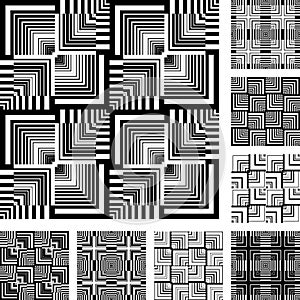 Seamless patterns set in op art design.