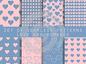 Seamless patterns. Set of Valentine's Day. Rose quartz and seren