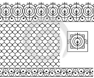 Seamless patterns set for wrought iron railing, grating, lattice