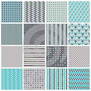 Seamless patterns with stripes, stars, bricks