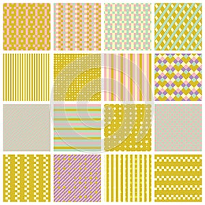 Seamless patterns with stripes, stars, bricks