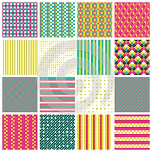 Seamless patterns with stripes, stars, bricks