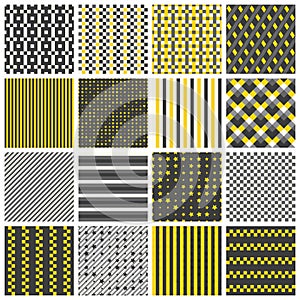 Seamless patterns with stripes, stars, bricks