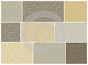 Seamless patterns with twisted lines, vector linear tiling backgrounds set, stripy weaving, optical maze. photo