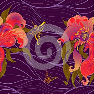 Seamless patterns Vector. Fantasy flowers - decorative composition. Flowers with long petals. Wallpaper.