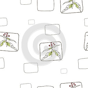 Seamless patterns with vegetative elements. Vector illustration.