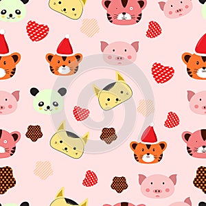 Seamless pattren with cute cat and lion illustrations
