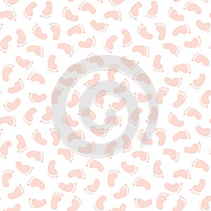 Seamless Peach Pink Color Baby Foot Print Pattern With White Background