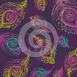 Seamless peacock feather pattern background