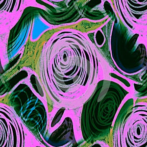 Seamless Pensil Image. Fantasy Ornate Print. Futuristic Neuron Cell. Funky Spiral Pattern. Anatomic Swirled Texture. Psychedelic